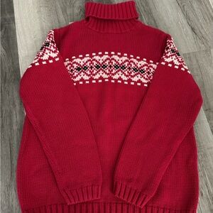 Talbots Red Turtleneck Sweater with Nordic Pattern